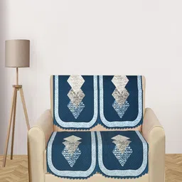 Myntra Elegant Homes Blue & Grey 4 Pieces Printed 2 Seater Velvet Sofa Cover-image-16