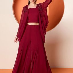 Antheaa Embellished Crop Top & Palazzo With Shrug-image-39