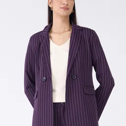 SALT ATTIRE Women  Striped Double Breasted Blazers-41