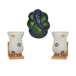 Somil Indore Mosaic Decorative Lamp Combo of Matching Wall Lamp & Blessing God Ganesh Wall Lamp, Multi Compatible with LED, Size: 15 X 15 X 17 Cm, Pack of 3.-image-63