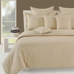 SWAYAM Cream-Coloured Striped 300 TC King Bedsheet with 2 Pillow Covers-16
