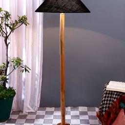 Devansh Black & Brown Jute Coolie Shade Wood Base Floor Lamps-36