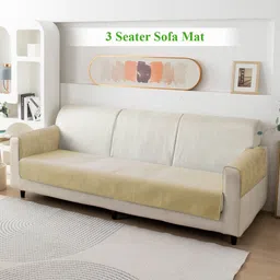 HOKIPO 3 Seater - Beige Solid 3 Seater Sofa Seat Mat With 2 Pc Armrest Cover-5