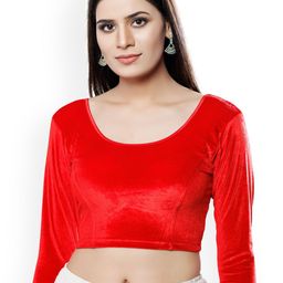 VAMAS - THE DESIGNER BLOUSES Women Velvet Round Neck Non-Padded Saree Blouse-image-55