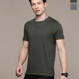 Moda Rapido Men Pack Of 2 Solid Round Neck Regular Fit Cotton T-shirts-image-18