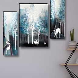 Myntra Elegant Homes White & Blue 3 Pieces Tree & Deer Printed Wall Art-image-15