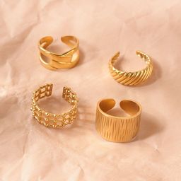 Niska Set Of 4 Gold Plated Adjustable Finger Rings-image-63