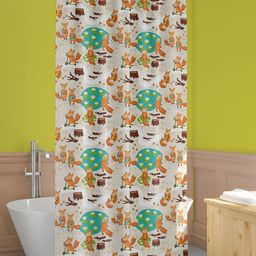 ArtzFolio Cream & Green Printed Waterproof Shower Curtain-image-81