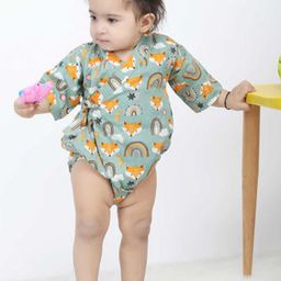 Polka Tots Unisex Infants Forest Animal-Printed Pure-Cotton Wrap Bodysuit With Pouch-picture-9