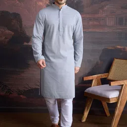House of Pataudi Floral Embroidered Straight Chikankari Cotton Kurta With Pyjamas-image-92