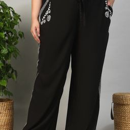 Oxolloxo Women Ethnic Motifs Embroidered Relaxed Fit Mid-Rise Regular Trousers-image-22