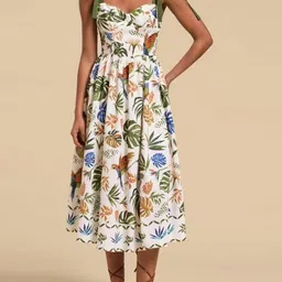 bebe Tropical Print Fit & Flare Midi Dress-image-11