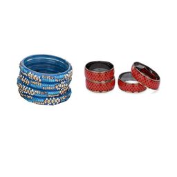 1ST TIME Set Of 8 Blue Alloy Artificial Stones & Beads Bangles-picture-20