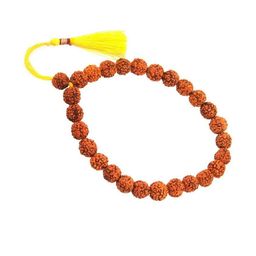 Divine souvenirs Unisex Wooded 5 Mukhi Rudraksha Beaded Elasticated Bracelet-44