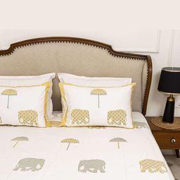MuddnMe Yellow & Off White 300 TC Queen Bedsheet with 2 Pillow Covers-image-35