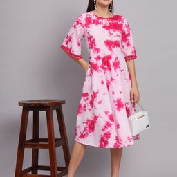 KALINI Women Tie and Dye Printed Bell Sleeve Fit & Flare Midi Dress-image-23