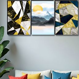 Aura Black & Blue 3 Piece Wood Abstract Wall Art-image-98