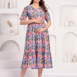 NITVAN Women Floral Printed Maternity Cotton Anarkali Kurta-22