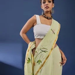 Taavi Floral Printed Pure Cotton Block Print Saree-13