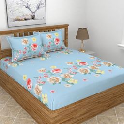 MORADO Blue & Red Floral Printed Cotton 210 TC King Bedsheet Set-2.74 m X 2.74 m-image-20
