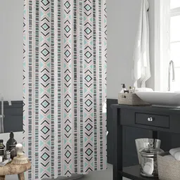 ArtzFolio White & Green Geometric PrintedShower Curtain-image-18