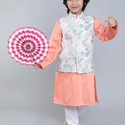 Little Clothings Boys Floral Printed Regular Pure Cotton Kurta with Churidar-image-5
