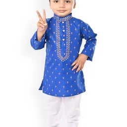 NFC CREATION Boys Floral Printed Regular Thread Work Kurta with Pyjamas image 1