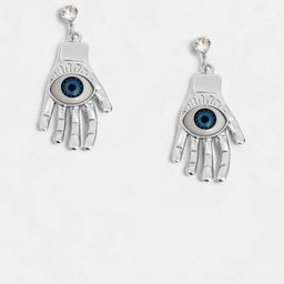SOHI Set Of 2 Silver-Plated Beaded Evil-Eye-Loop Studs & Drop Earrings image 4