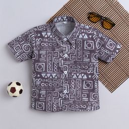 FOURFOLDS Boys Printed Spread Collar Half Sleeves Cotton Shirt-37