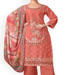 DRAVINAM Trends Floral Embroidered Pure Cotton Unstitched Dress Material-image-26