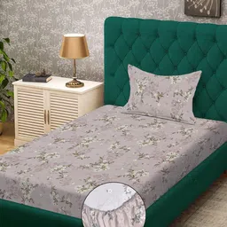 KLOTTHE Brown Floral 300 TC Cotton Blend Fitted Single Bedsheet-image-54