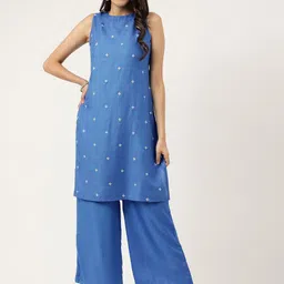 aayusika Women Solid Embroidered Kurti with Trousers-image-50