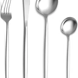 Sterling Silver Silverware Set | 4-Piece Flatware For Dinner, Camping & Gifting Stainless Steel Cutlery Set-image-1