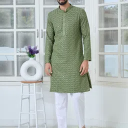 See Designs Floral Embroidered Thread Work Mandarin Collar Straight Kurta-image-14