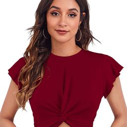S.K.C Women Round Neck Flutter Sleeves Twisted Crop Top-0