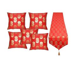 Pinkparrot 12x70 inch jacquard silk table runner and 5 pcs 16x16 inch cushion covers-image-30