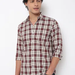 MARK & ALBERT Slim Fit Tartan Checks Wrinkle Free Cotton Casual Shirt-image-17