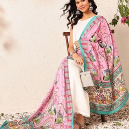 Silk Land Floral Printed Kalamkari Mul Cotton Dupatta-45