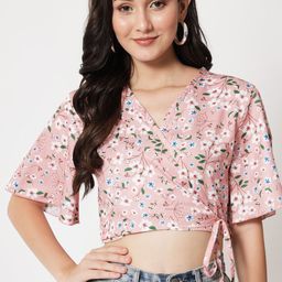 Stylecast X Kotty Women Ethnic Motifs Printed Flared Sleeve Cotton Wrap Crop Top-picture-25