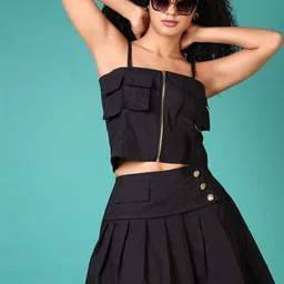 LIMEROAD Women Solid Shoulder Straps Poplin Cotton Coordinate Set-picture-30
