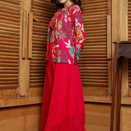 QISSA Floral Printed Square Neck Top Jacket With Palazzos Co-Ords Set-12