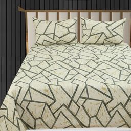 Nivasam Beige & Olive Green 400 TC King Bedsheet with 2 Pillow Covers-image-11