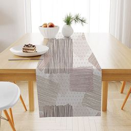 STITCHNEST Beige & Brown Geometric Printed Table Runner-2