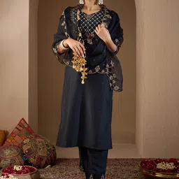 Indo Era Women Embroidered Regular Liva Kurta with Trousers & With Dupatta-picture-2