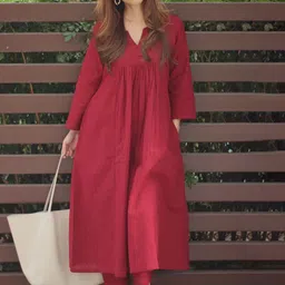 KALINI V-Neck A-Line Kurta With Trousers-picture-56