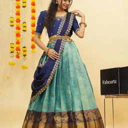 Fabcartz Embroidered Sequinned Semi-Stitched Lehenga & Unstitched Blouse With Dupatta image 3
