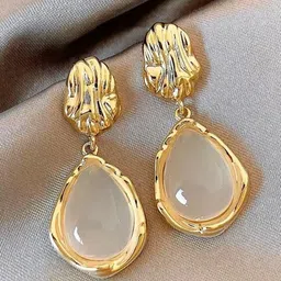 Celestique Korean Gold Plated Stones Studded Teardrop Shaped Drop Earrings-image-34