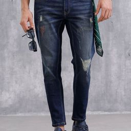 WROGN Men Comfort Skinny Fit Mid-Rise Highly Distressed Heavy Fade Jeans-picture-36