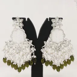BELWICK Silver-Plated Kundan Studded And Pearls Beaded Floral Drop Earrings-16