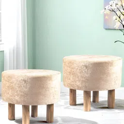 Ikiriya Pack Of 2 Beige Wooden Ottomans-11